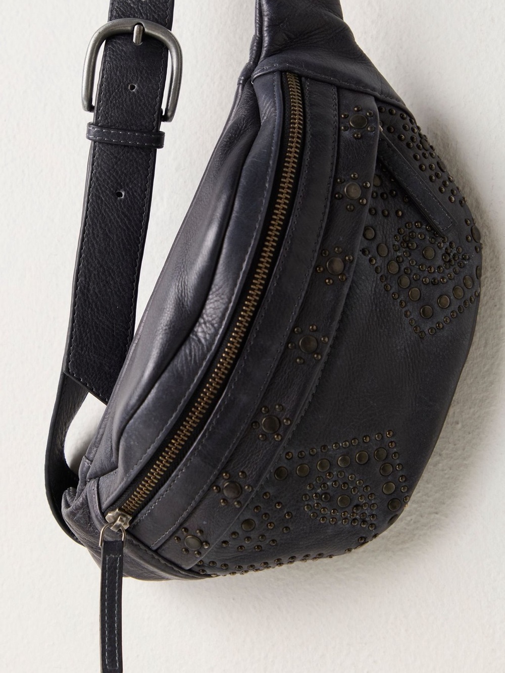 Free People Black Studded Leather Mini Belt Bag